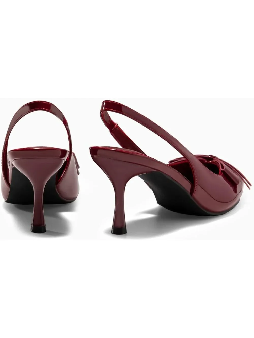 Women's Red Slingback Kitten Heels Bow Closed Pointed Toe Pumps Slip on Shoes